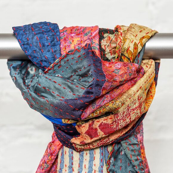 Taj Hotel Home Decor Kantha Silk Scarve | 1-Piece | Multicolor | 18"x72" - Picture 2 of 3